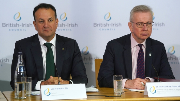 Taoiseach Leo Varadkar and Secretary of State for Levelling Up Michael Gove at the British-Irish Council summit at Dublin Castle
