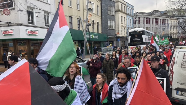 Thousands of people took part in a protest through Cork City this afternoon organised by the Cork Palestine Solidarity campaign