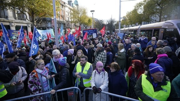 Trade unionists and demonstrators gathered on O'Connell Street to protest against the violence after rioting in the capital