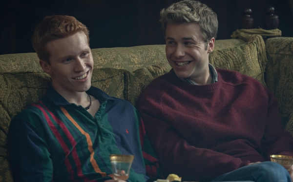 Luther Ford as Prince Harry and Ed McVey as Prince William in an upcoming episode of The Crown [Photo: Netflix / Justin Downing]