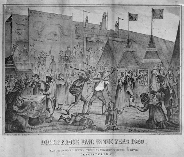 Copy of a sketch by George Du Noyer depicting events at Donnybrook Fair, Dublin 1830. From the Cashman Collection, RTÉ Photographic Archive.  