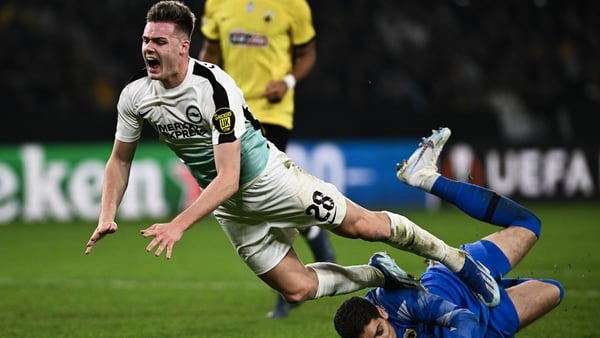 Evan Ferguson was thwarted by AEK's Austrian goalkeeper Cican Stankovic late on