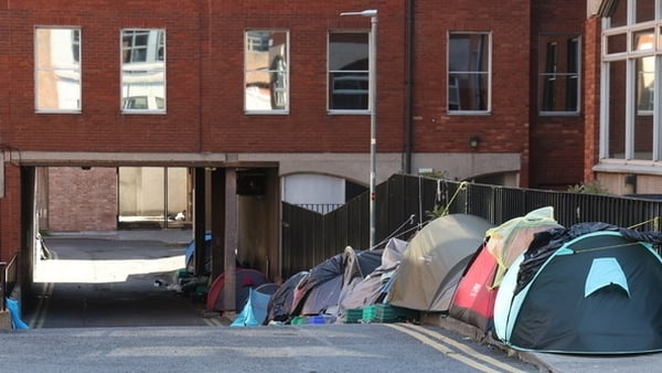International protection applicants camped outside the International Protection Office in tents last May due to shortages (Credit: RollingNews.ie)