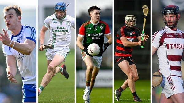 L-R: Darragh Kirwan (Naas), Eoin O'Shea (O'Loughlin Gaels), Ruaidhrí Fallon (St Brigid's), Dessie Hutchinson (Ballygunner) and Jerome McGuigan (Slaughtneil)
