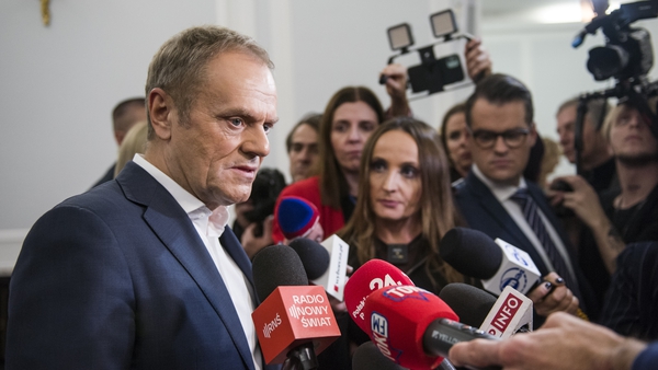 Donald Tusk at a press conference in the Polish parliament this week