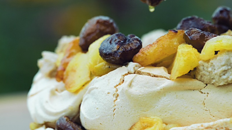 Chestnut Pavlova With Caramelised Apples