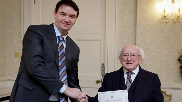 Séamas Ó Concheanainn agus Uachtarán na hÉireann Michael D Higgins in Áras an Uachtaráin inniu