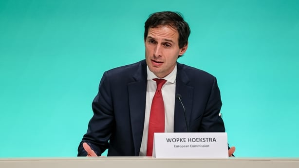 EU Commissioner for Climate Action Wopke Hoekstra speaking at COP28
