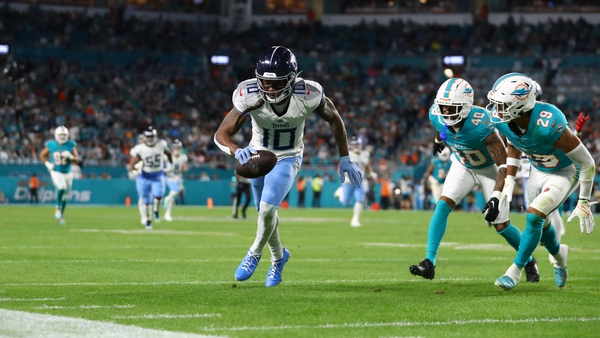DeAndre Hopkins had seven catches for 124 yards and a touchdown in the Tennessee Titans' win