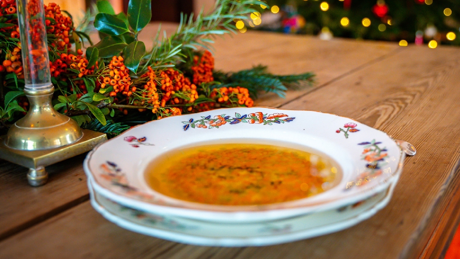 Rory's beef consommé with brunoise of vegetables