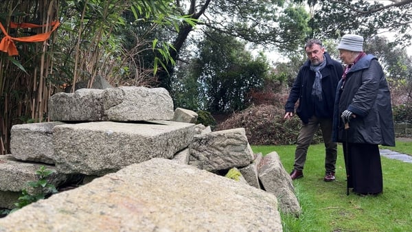 More than 700 granite blocks from the facade of the old Abbey Theatre have been kept in Joan Hanly's garden for the past 62 years