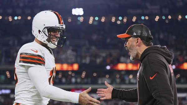 Joe Flacco (L) was named the NFL Comeback Player of the Year last year after leading the Cleveland Browns to the play-offs