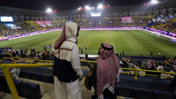 Fans waiting before the Turkcell Super Cup match between Galatasaray and Fenerbahçe at Al Awwal Stadium in Riyadh was called off