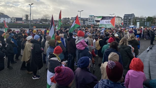 Crowds gather at the Spanish Arch in Galway for the vigil