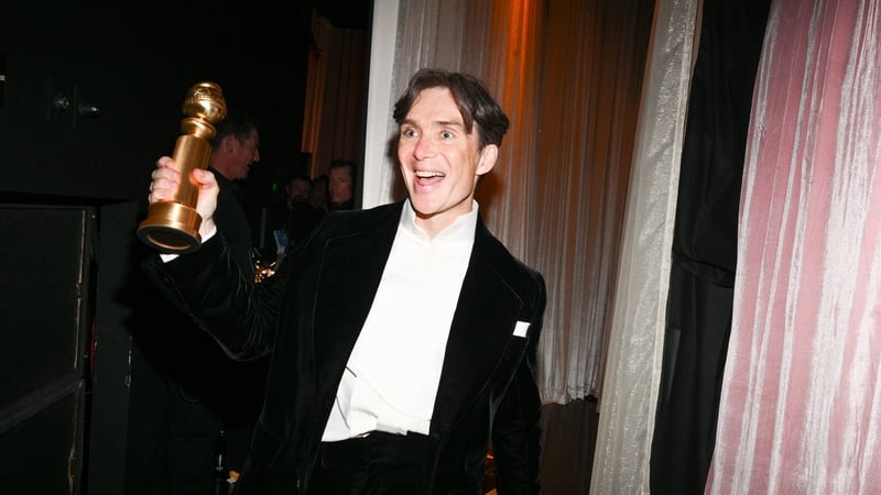 Cillian Murphy appears joyous with his Golden Globe for Best Performance by an Actor in a Motion Picture (Drama)