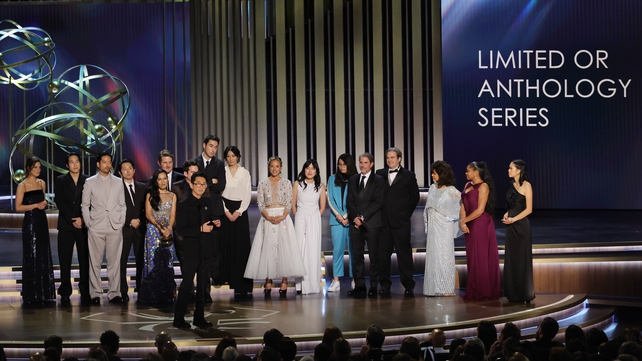 The cast of Beef accept the Emmy for Outstanding Limited or Anthology Series