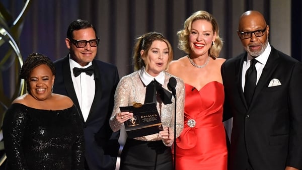 Grey's Anatomy stars Chandra Wilson, Justin Chambers, Ellen Pompeo, Katherine Heigl and James Pickens at the 75th Primetime Emmy Awards