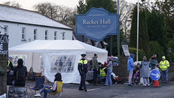A protest is ongoing outside Racket Hall in Roscrea (Pic: Rolling News)