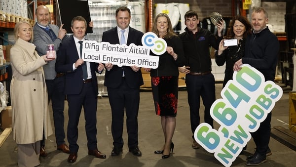 Minister of State Neale Richmond, John Magee, LEO chairman, Carol Gibbons from Enterprise Ireland, David Butler, MD of Quality Building Materials, Debbie Crowley, Funky Monkey, Sean Kehow, MD of Machinelab, Aoife & Seamus O'Reilly, Milestone Pavement Tech