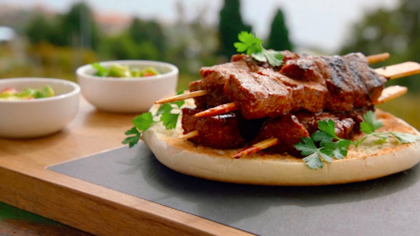 Neven Maguire's beef kebabs with red pepper salsa