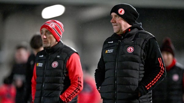 Feargal Logan and Brian Dooher pictured at the McKenna Cup match against Armagh last January