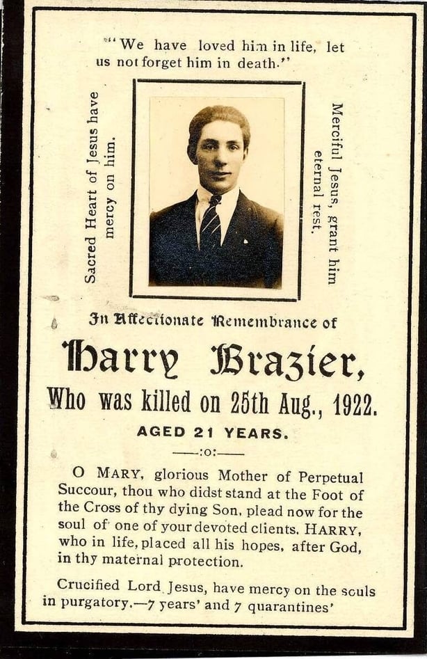 A mass card for Harry Brazier