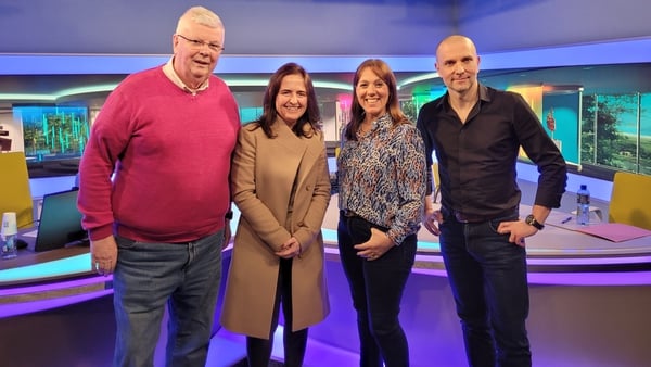 In studio for Episode 2 of Study Hub 2024. From L to R: Terry Flanagan, Jean Kelly, 
Presenter Evelyn O'Rourke
and Nicolas Gries.