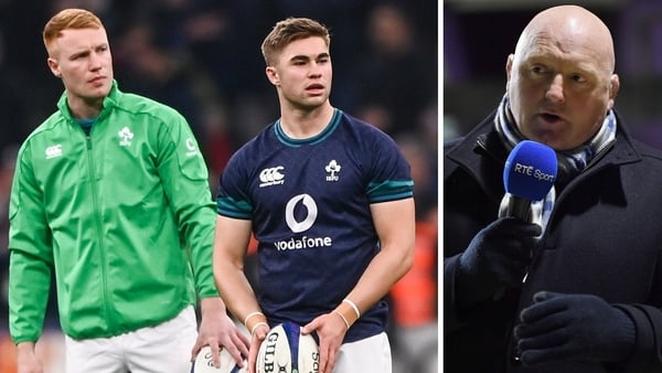 Bernard Jackman (r) believes it's between Ciarán Frawley and Jack Crowley to start at full-back v Wales