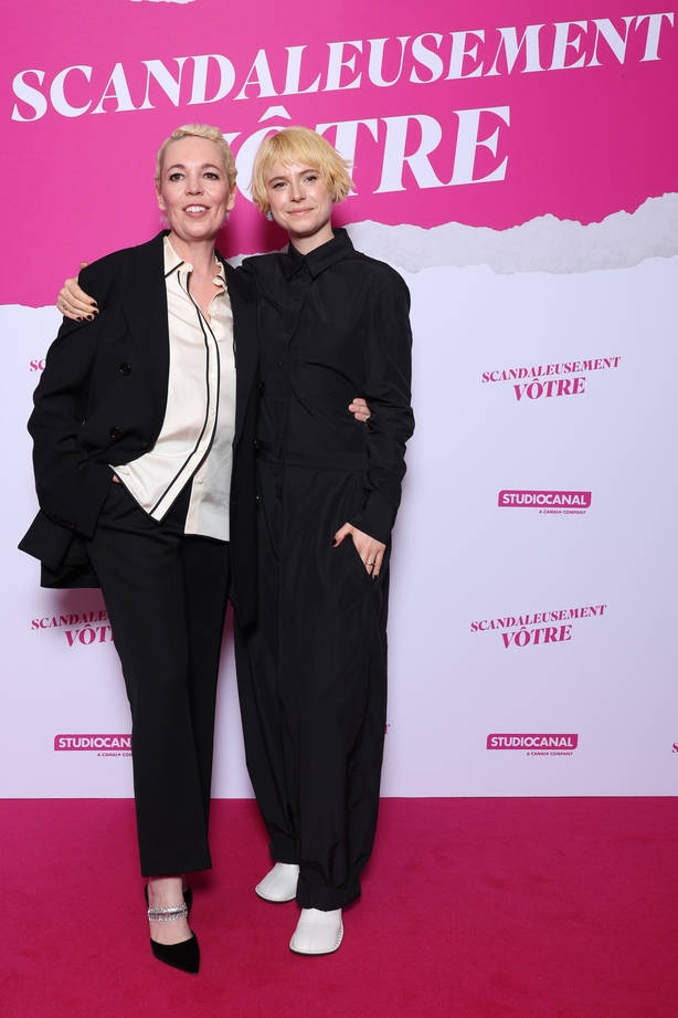 Olivia Colman and Jessie Buckley attend the "Wicked Little Letters - Scandaleusement Votre" Paris Premiere At Drugstore Publicis Cinema on February 14, 2024 in Paris, France. (Photo by Pascal Le Segretain/Getty Images)