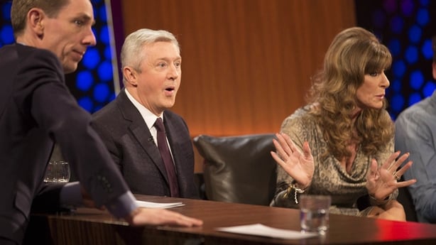 Ryan Tubridy with Eurosong panellists Louis Walsh and Linda Martin in 2014.