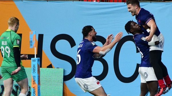 Antoine Dupont celebrates the winning try against Ireland