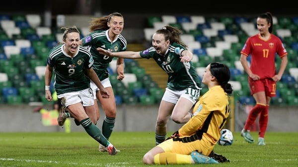 Simone Magill celebrates scoring a crucial equaliser against Montenegro