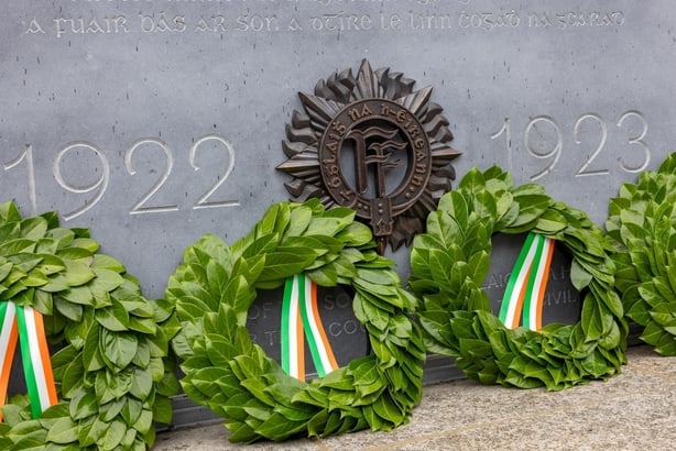 Wreaths at the foot of a monument