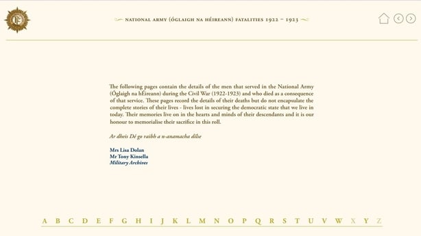 Introductory text National Army Roll of fatalities 1922 - 1923