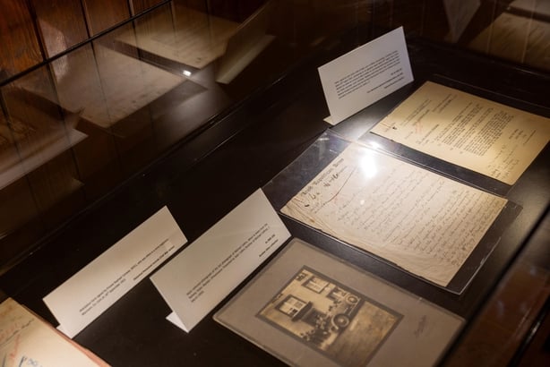 Exhibition case featuring the last known photograph of General Michael Collins and displayed at Farmleigh 29 July 2023 -Airman Gibney Defence Forces Press Office