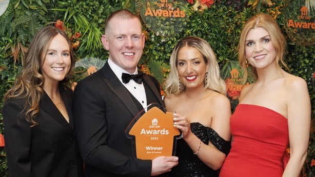 Galway restaurant Birdhouse was named 'Best of Ireland' at the 10th annual Just Eat Awards. The Just Eat Awards recognise the nation's most loved restaurants, grocery and convenience partners that partner with Ireland's leading on demand food delivery platform, Just Eat. Over 47,500 votes were cast for the 10th annual Just Eat Awards, which took place at the Marker Hotel, Dublin last night. A number of Just Eat partners were nominated in 11 categories, with shortlisted finalists and Just Eat partners from all over Ireland in attendance at the awards. Pictured receiving the award is Fraser and Orla Scott from Birdhouse, with judges, social media star, Cassie Stokes (left) and TV presenter, and podcaster Muireann O'Connell (right). Picture Andres PovedaFor more information on the 10th annual Just Eat Awards, visit @justeatie on Instagram or TikTok.