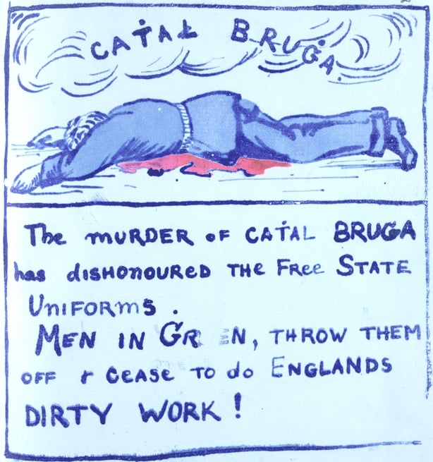 Cartoon by Constance Markievicz showing the death of Cathal Brugha