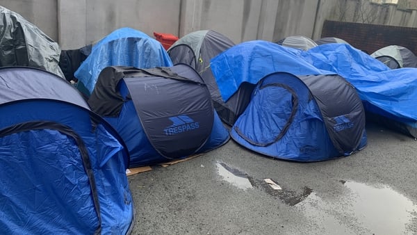 Tents at the International Protection Office on Mount Street in Dublin last month