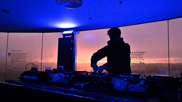 Producer Barry Can't Swim plays a special alcohol-free sunrise DJ set to start Guinness 0.0's St. Patrick's Weekend celebrations at the Guinness Storehouse on March 15, 2024 in Dublin, Ireland.