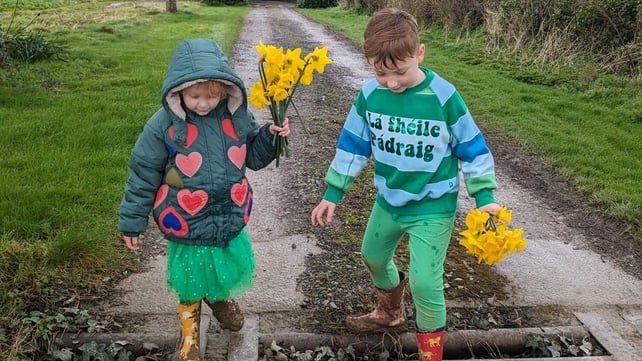 Fódla and Ruadhán McNamara celebrater St Patrick's Day at Elmgrove Irish Flower Farm in Co Meath