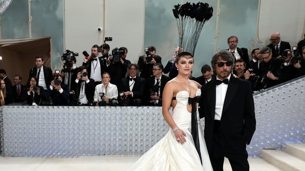 Florence Pugh and Pierpaolo Piccioli attend The 2023 Met Gala Celebrating Karl Lagerfeld A Line Of Beauty