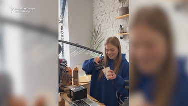Ukrainian barista continues work after missile strike