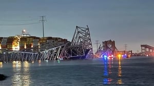 Bridge collapses in Baltimore in the US after a ship collides with it