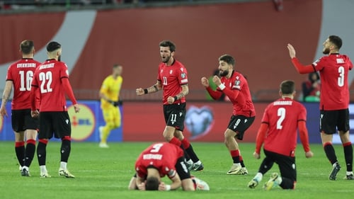 Georgia's players react during their penalty shootout win over Greece