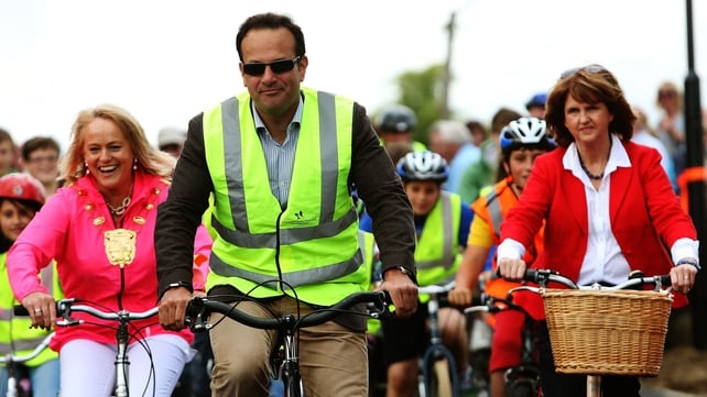 Minister for Social Protection Joan Burton and Leo Varadkar at the opening of the Galway-Dublin cross-country greenway in Castleknock, Dublin. in 2014