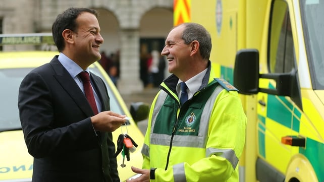 Leo Varadkar hands over the the keys of the first of 62 new ambulances to Chief Ambulance Officer Pat Grant at Dublin Castle in 2015