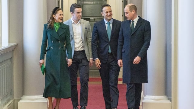 The Duke and Duchess of Cambridge walk with Leo Varadkar and partner Matt Barrett at Government Buildings in Dublin during their three-day visit to Ireland in March 2020