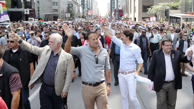 During Leo Varadkar's official visit to Canada in 2017 he and Prime Minister Trudeau attend a gay pride march in Montreal