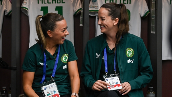 Katie McCabe (L) with Anna Patten in relaxed mood before kick-off