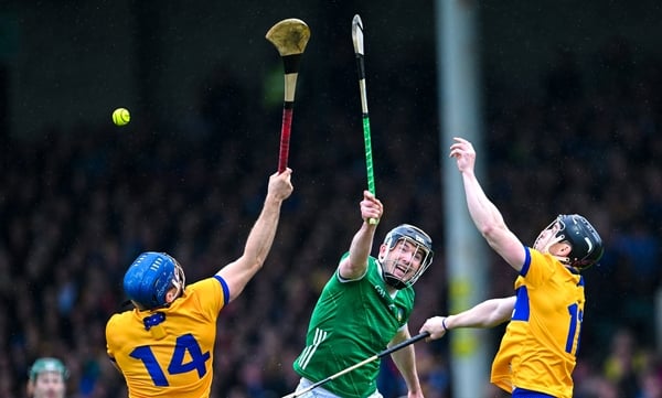 Declan Hannon battles it out against Clare in the 2023 Munster Championship